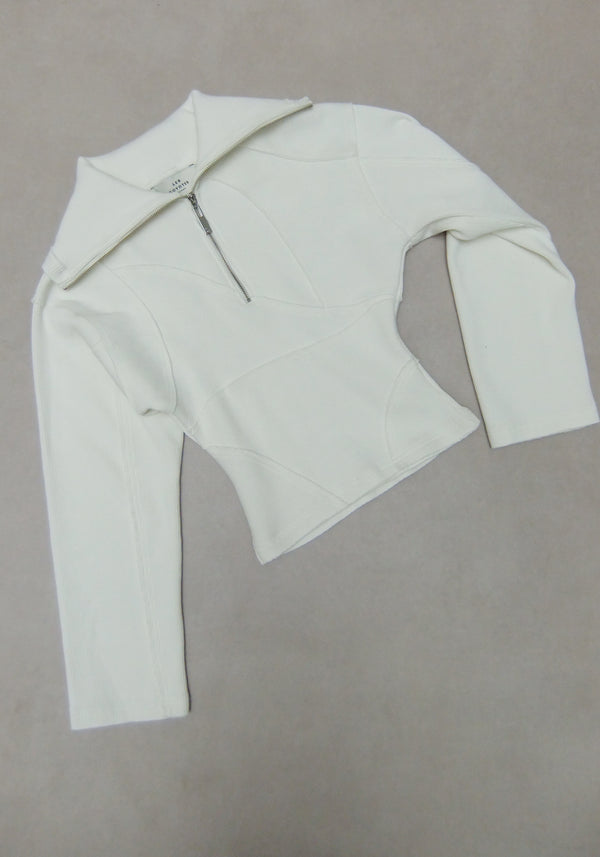Rib Patchwork big Collar Top