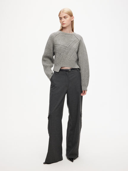 Knitted cable patchwork jumper | grey melange