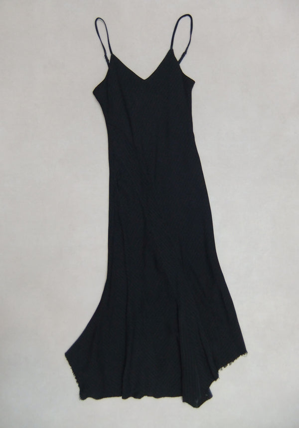 Asymmetric drape dress | fluid pinstripe