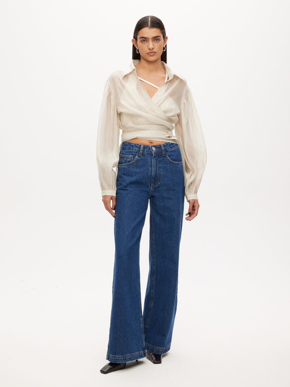 Wrap Shirt with Rib Bra