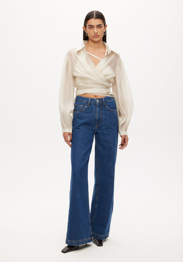 Wrap Shirt with Rib Bra