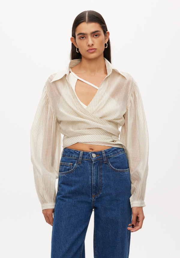 Wrap Shirt with Rib Bra