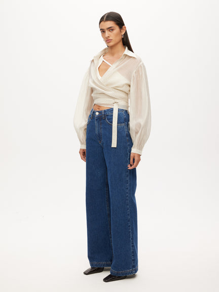 Wrap Shirt with Rib Bra