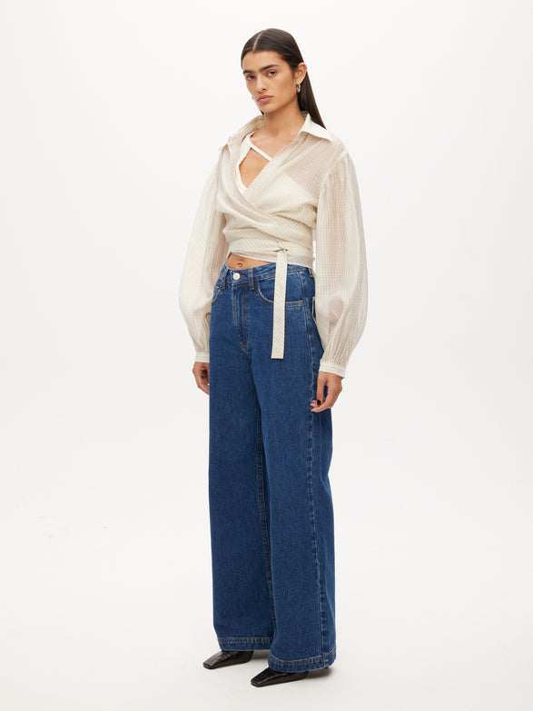 Wrap Shirt with Rib Bra