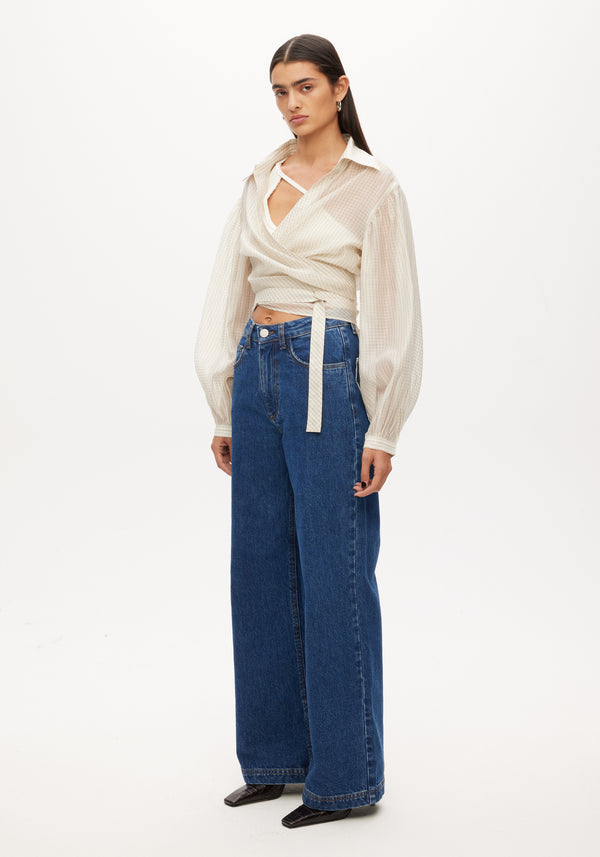 Wrap Shirt with Rib Bra