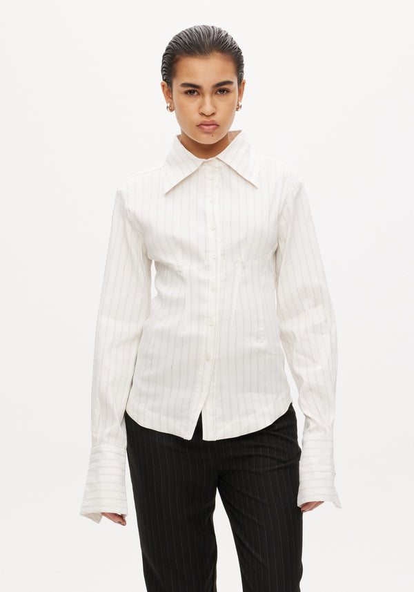 Fitted bustier shirt | white black stripe