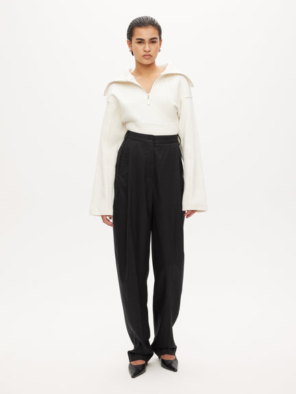 Rib Patchwork big Collar Top