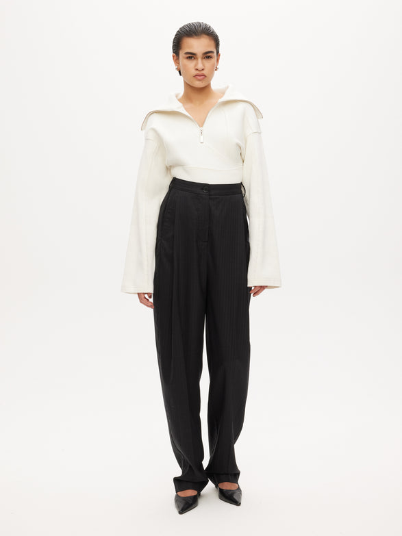 Rib Patchwork big Collar Top