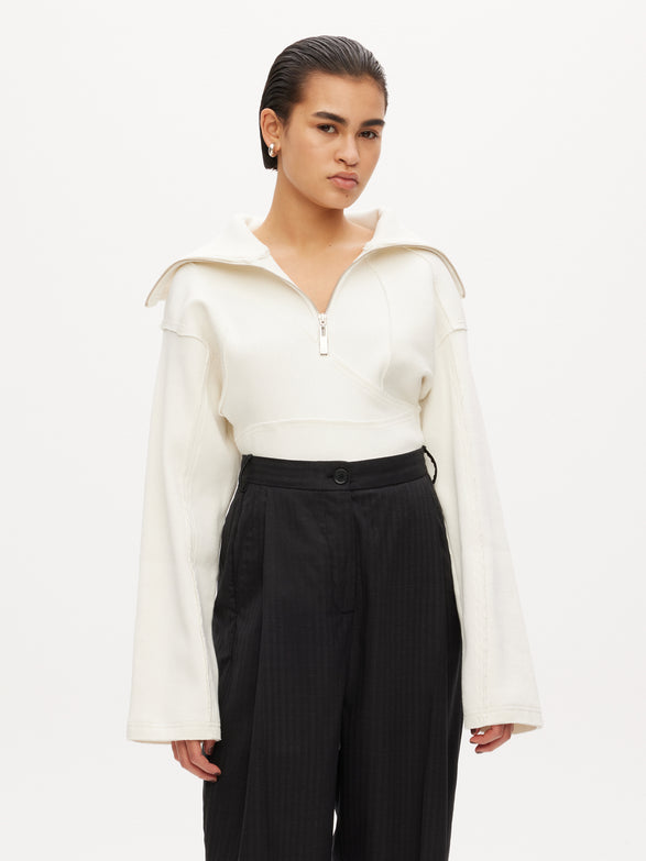 Rib Patchwork big Collar Top