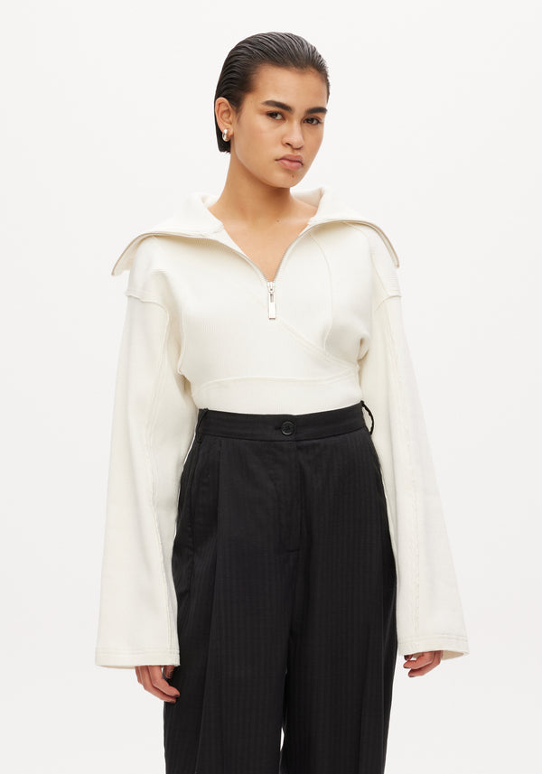 Rib Patchwork big Collar Top