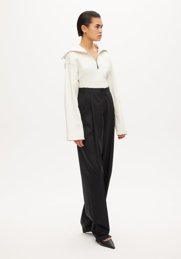 Rib Patchwork big Collar Top