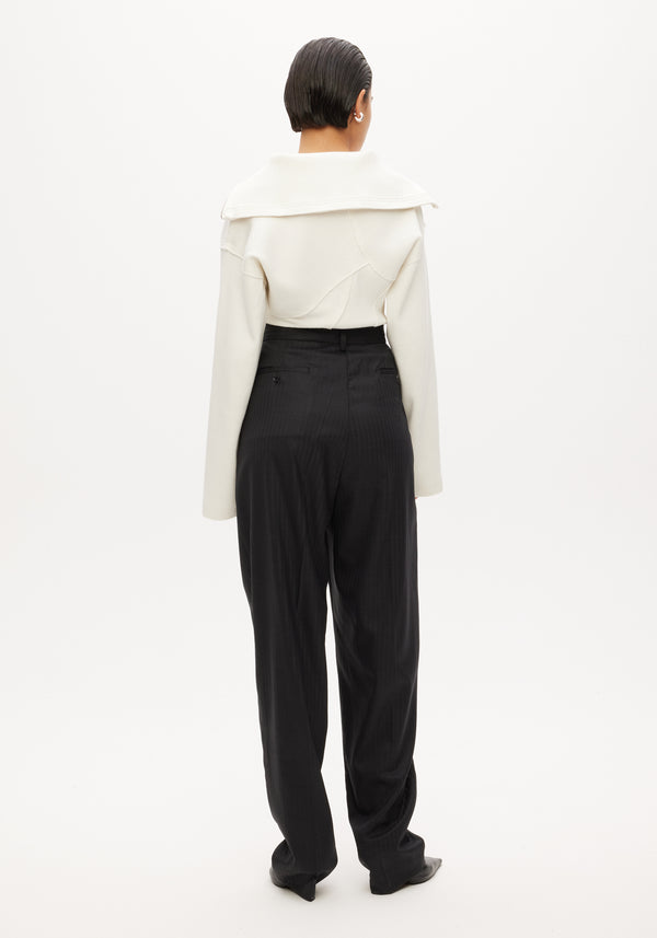 Rib Patchwork big Collar Top