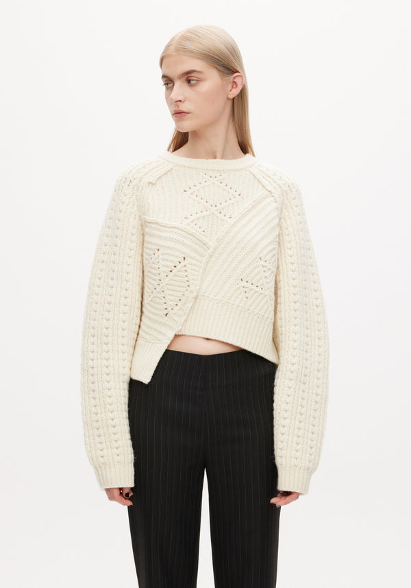 Knitted cable patchwork jumper | off-white