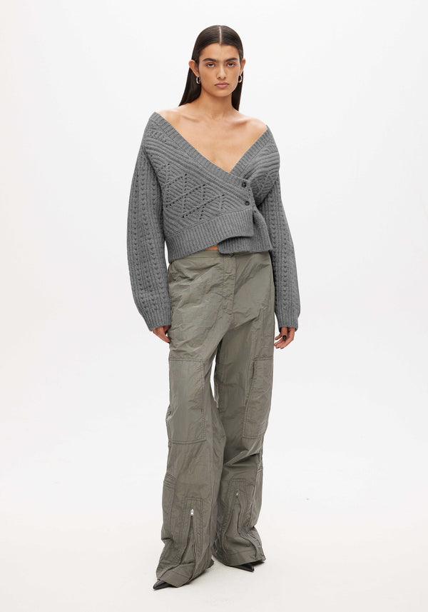 Knitted cable patchwork cardigan | grey melange