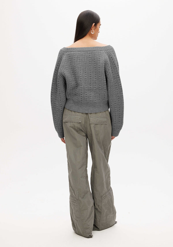 Knitted cable patchwork cardigan | grey melange
