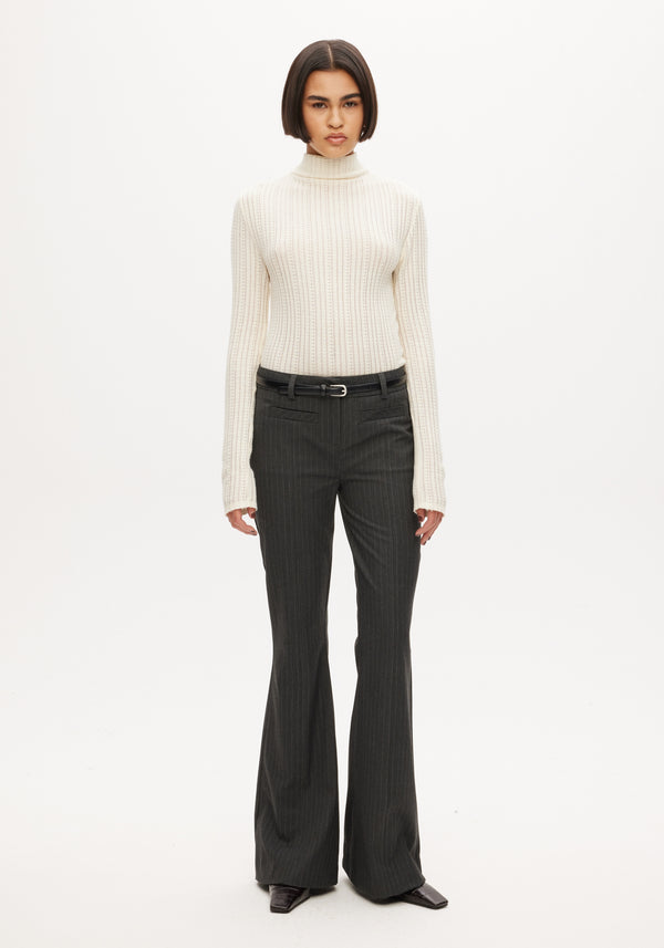 Mid waist flare trousers | grey pinstripe