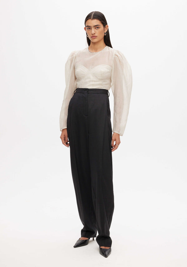 High waist tailored trousers | grey herringbone