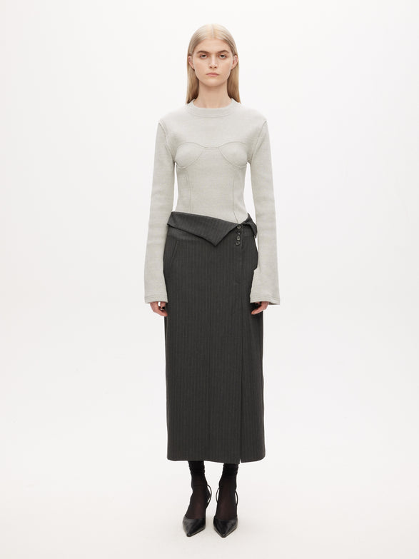 Long suiting skirt | grey pinstripe