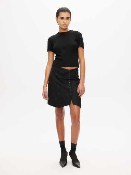 Short suiting skirt | black pinstripe