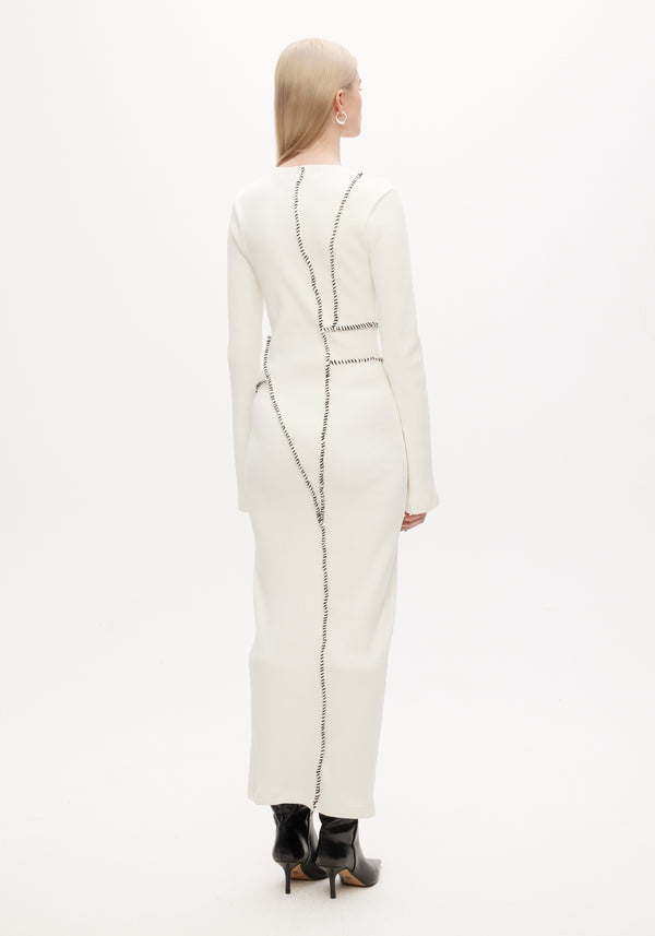 Rib patchwork dress | off-white