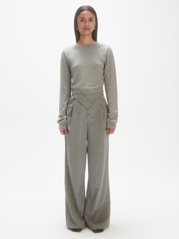 Knitted open back pullover | grey melange