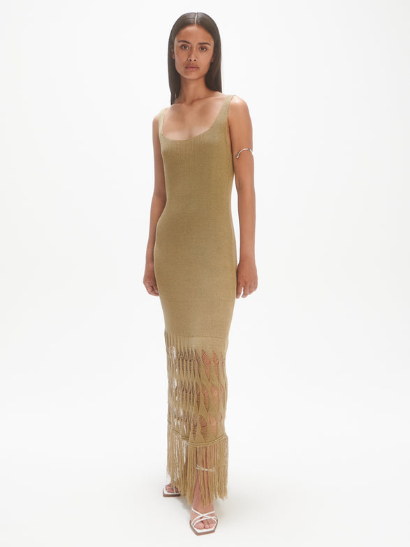 Knitted long dress | weeping willow green