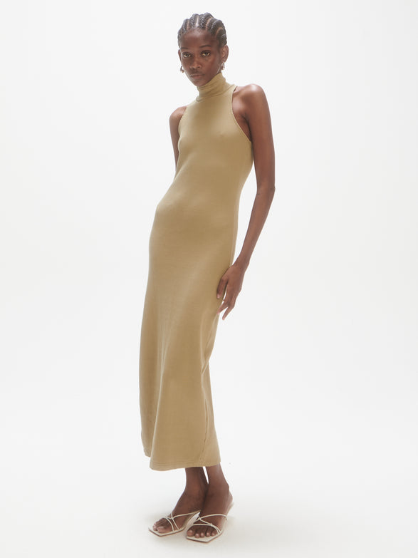 Twisted back rib dress | weeping willow green